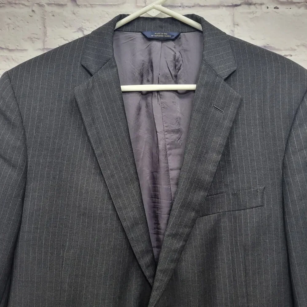 Brooks Brothers 1818 Regent Italy Men Blazer Jacket 42R 100% Wool Pinstripe Gray